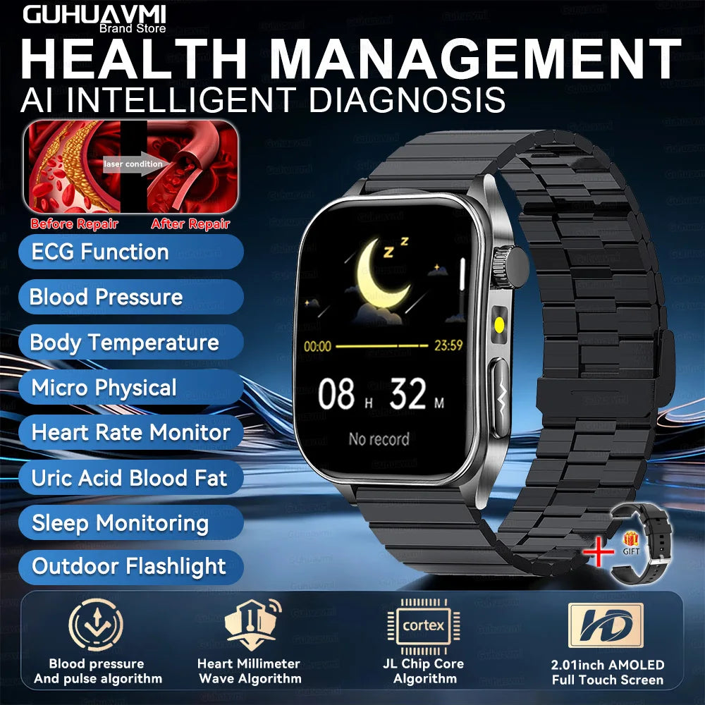 2026 AI-GPT ECG Health Smartwatch – Blood Pressure, Lipid, Uric Acid & 650nm Dual-Probe Laser | Men & Women