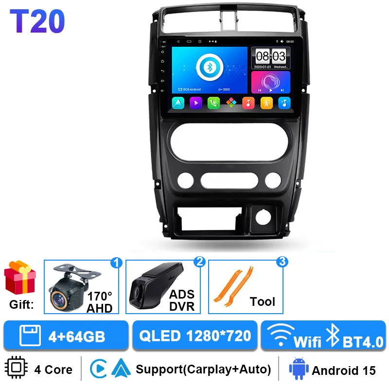 Android 15 Carplay Auto Car Radio For Suzuki Jimny 3 2005-2016 2017 2018 2019 Multimedia Player GPS Stereo DSP WiFi+4G Head Unit
