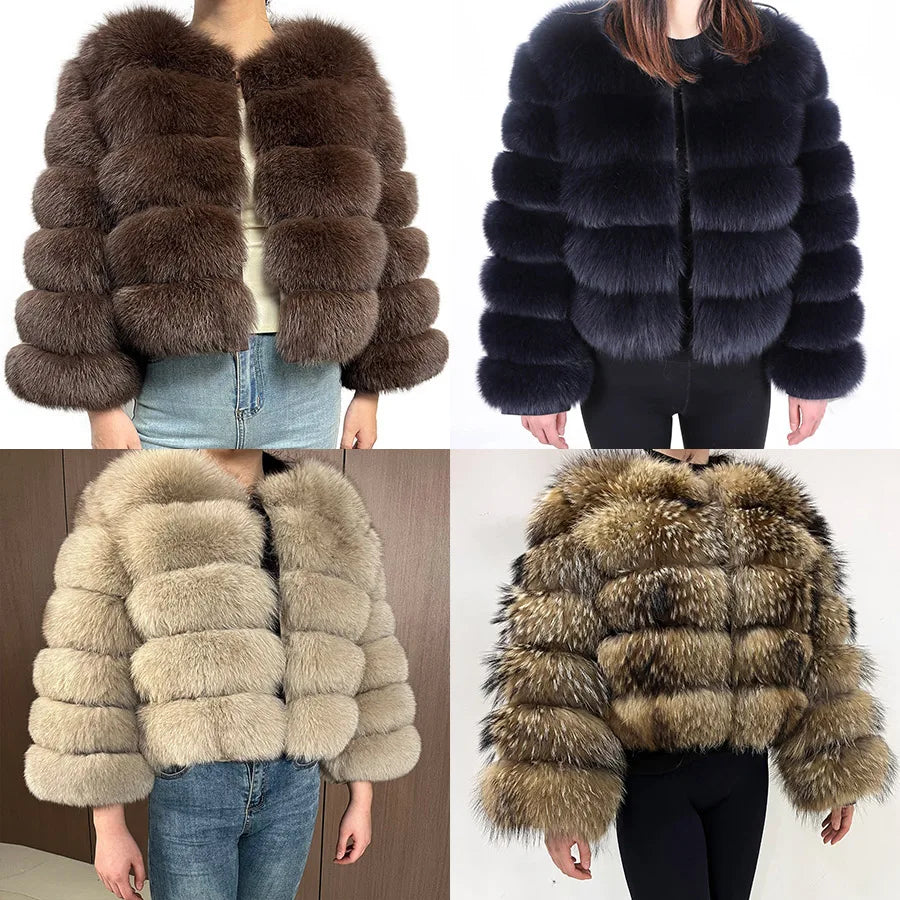 Women's Fox Fur Coat with Detachable Sleeves