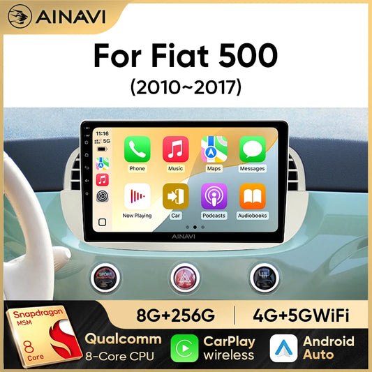 Ainavi 9" Android Car Stereo for Fiat 500 — CarPlay, Android Auto, GPS, Steering-Wheel Control