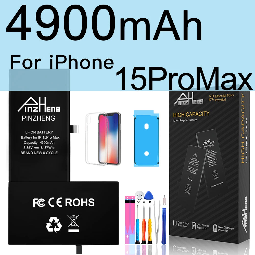 PINZHENG Real High Capacity Battery For iPhone 14 15 14 Pro 15 Pro 14 Pro Max 15 Pro Max 14 Plus 15 Plus Replacement Batteries