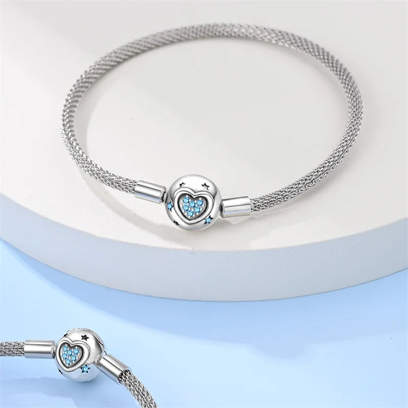 925 Sterling Silver Charm Bracelet – Star Moon Sun Four Leaf Clover Zircon | DIY Birthday Gift for Women (17-20cm)