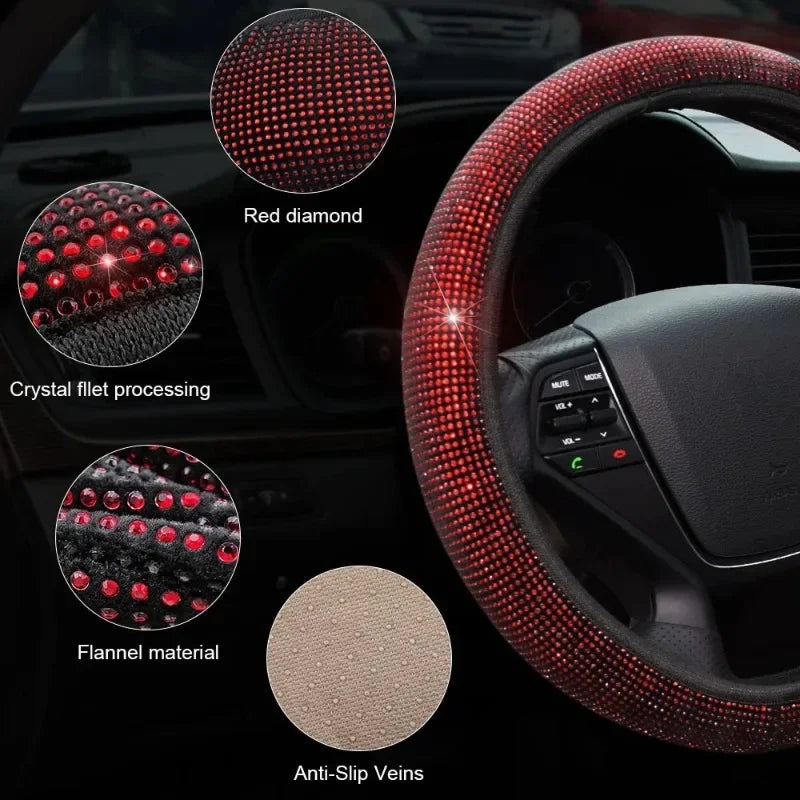 The stylish anti-slip size of the full-diamond steering wheel cover is suitable for diameters of 15 inches /38 centimeters