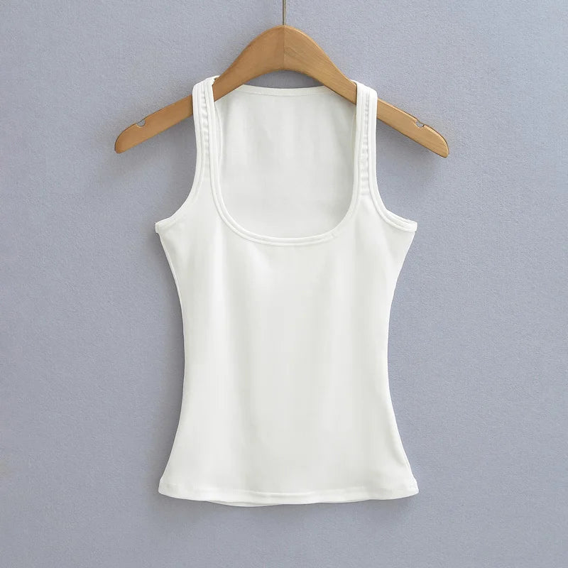 Summer U-neck Sculpted Square Neck Tank Top for Women New 2025 Fashionable Sleeveless Top