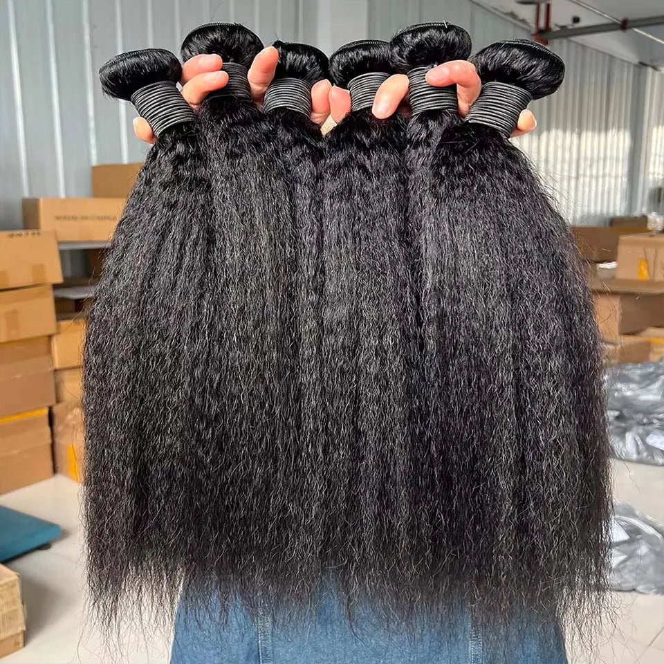 28 30Inch Brazilian Kinky Straight Human Hair Bundles 15A Virgin Human Hair Extension 3/4Pcs Hair Wefts Yaki Straight Human Hair