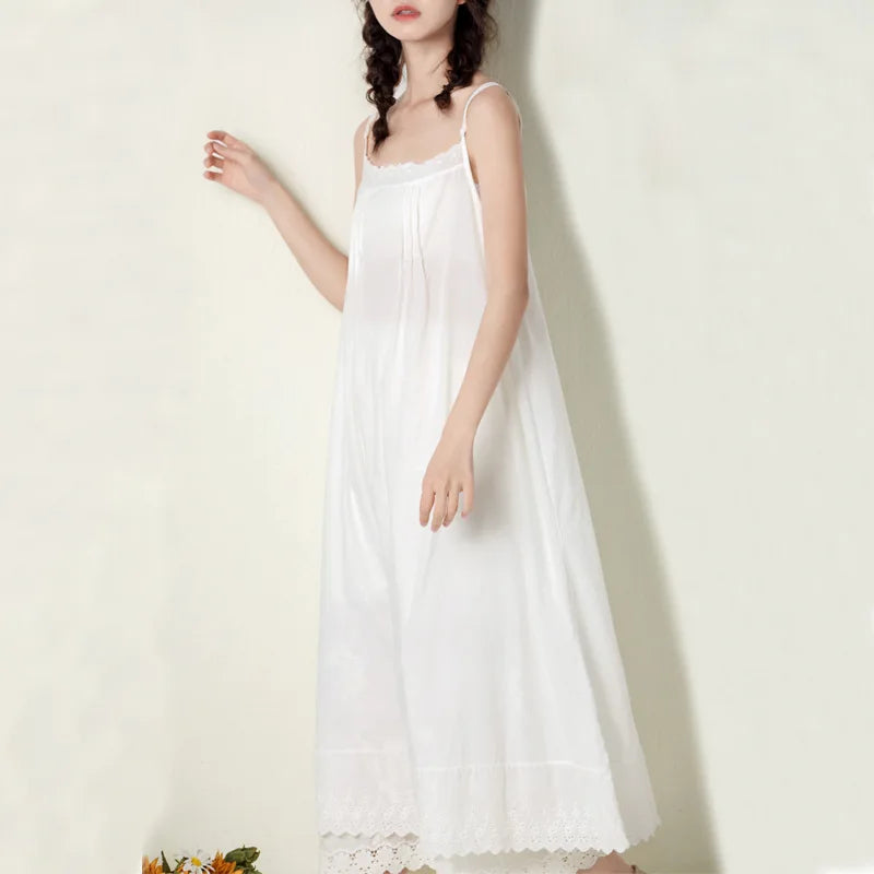Johnature 2026 Summer New Japanese Casual Spaghetti Strap Thin All Match Dress For Women Solid Color Cotton Female Dresses