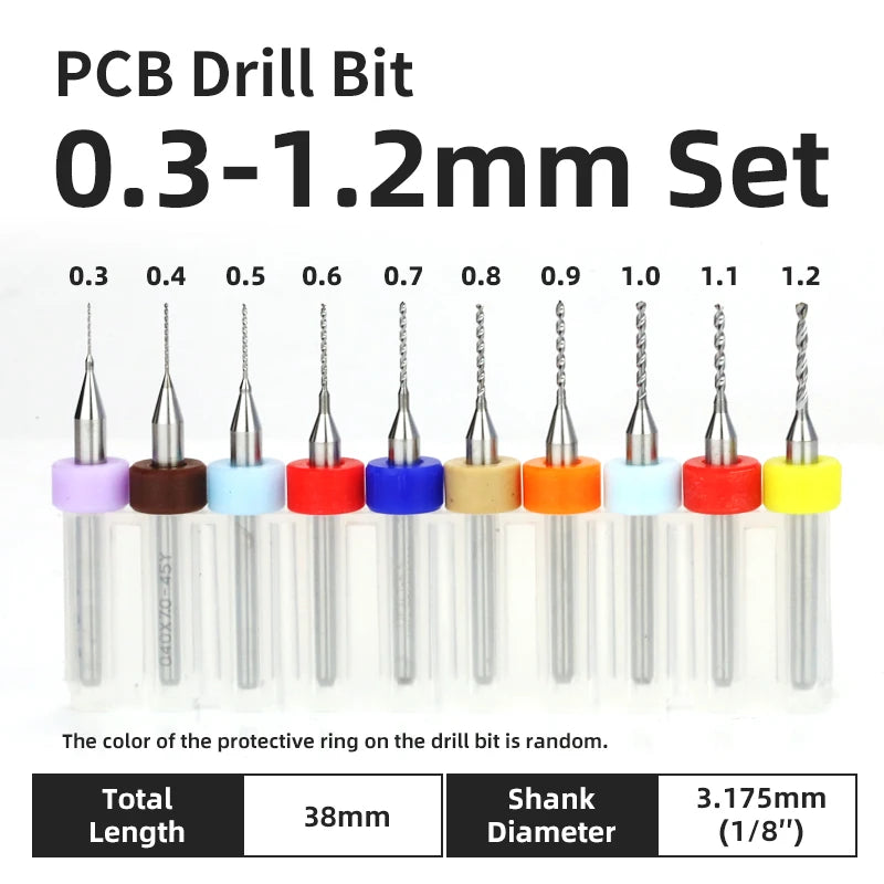 TOOLEYE 10pcs PCB Drill Bit Set Micro Drills Printed Circuit Board 1/8" Shank Mini CNC Drill Bits 0.1-3.175mm Drilling Tools