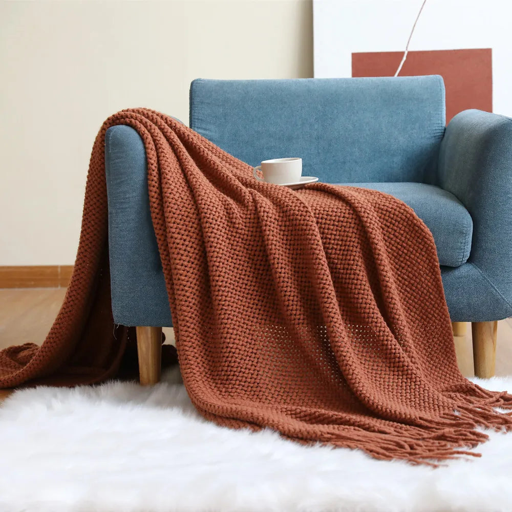 Cable Knit Throw Blanket, Lightweight Farmhouse Throw