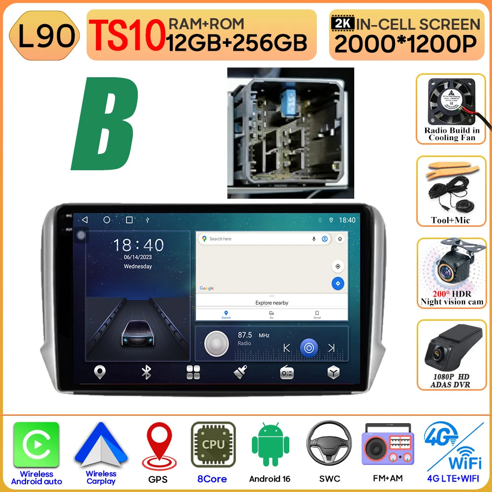 Android 16 GPS Navigation For Peugeot 2008 208 Series 2012 - 2018 Carplay Car Radio Multimedia Player Stereo Video BT 2k Screen