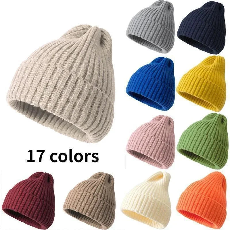 Unisex Crochet Knit Beanie - Solid Color Winter Hat for All Ages