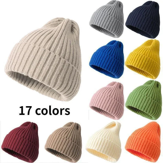 Unisex Crochet Knit Beanie - Solid Color Winter Hat for All Ages