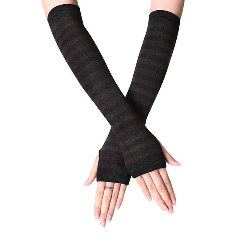 Women's Striped Knit Arm Warmers - Long Fingerless Gloves - photo 10