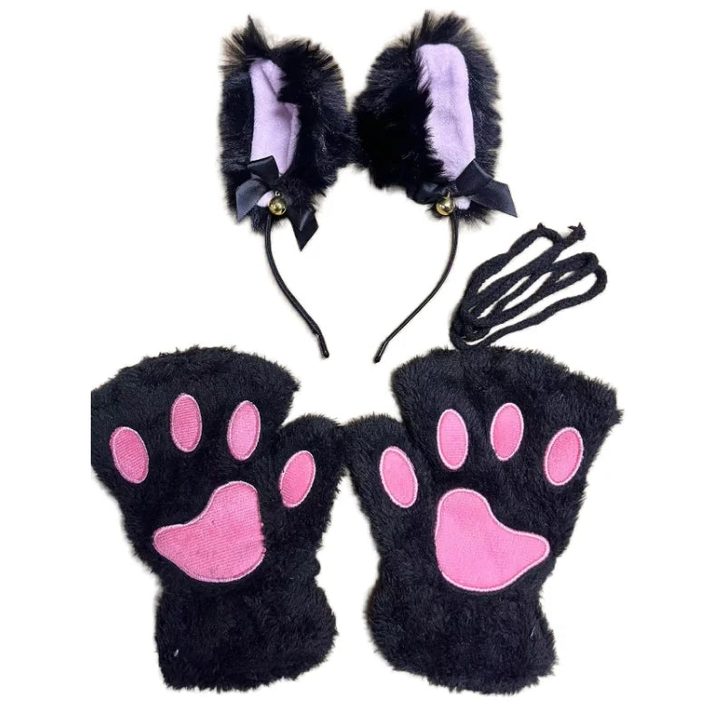 Cat Paw Gloves and Cat Ear Headband Set
