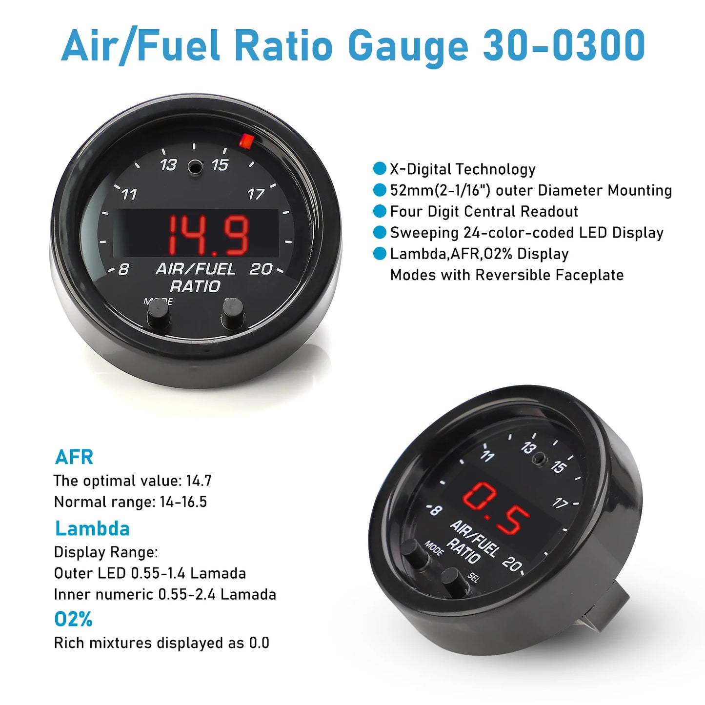 30-0300 AFR Wideband O2 Sensor Kit UEGO Wide Band LSU 4.9 Car Accessories Oxygen Sensor Gauge 0258017025 30-4110