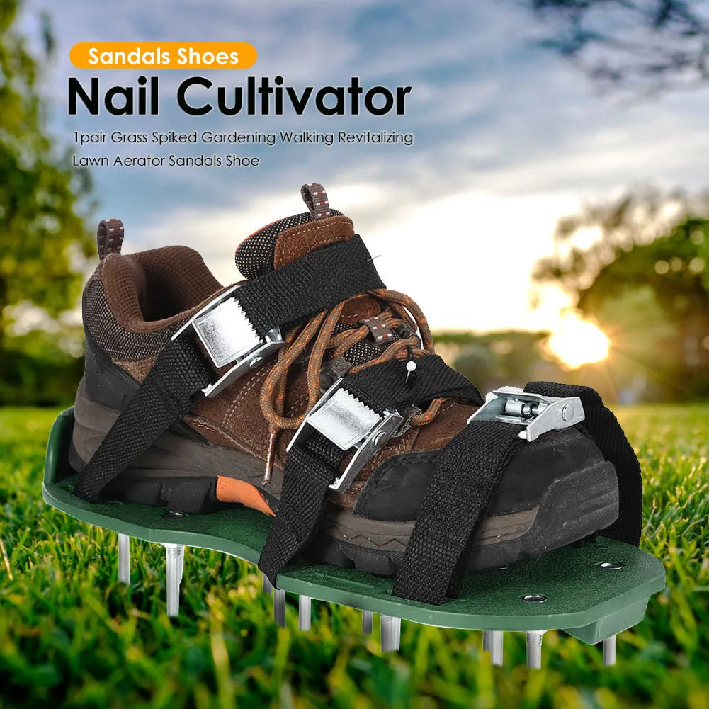 Garden Nail Shoes Grass Loose Soil Cultivator Spikes Grass Shoes Epoxy Yard Grass Cultivator Lawn Aerator Sandals Gardening Tool