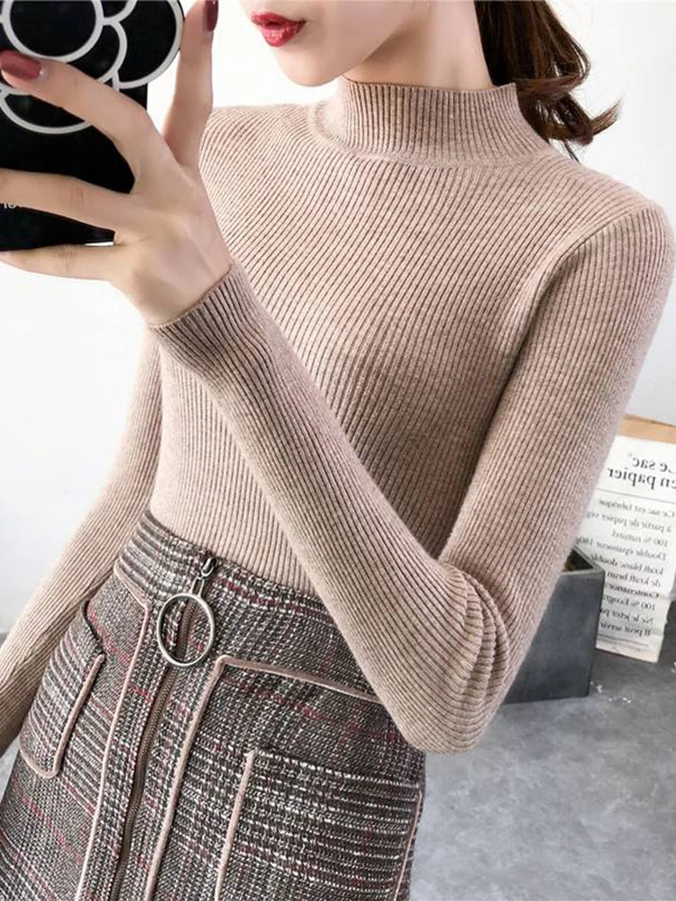Women's vintage mock neck sweater, slim knit — view 4 of 17