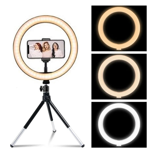LED Photography Ring Light – 3 Modes Dimmable Selfie Light with Tripod & Phone Stand | TikTok, YouTube & Makeup