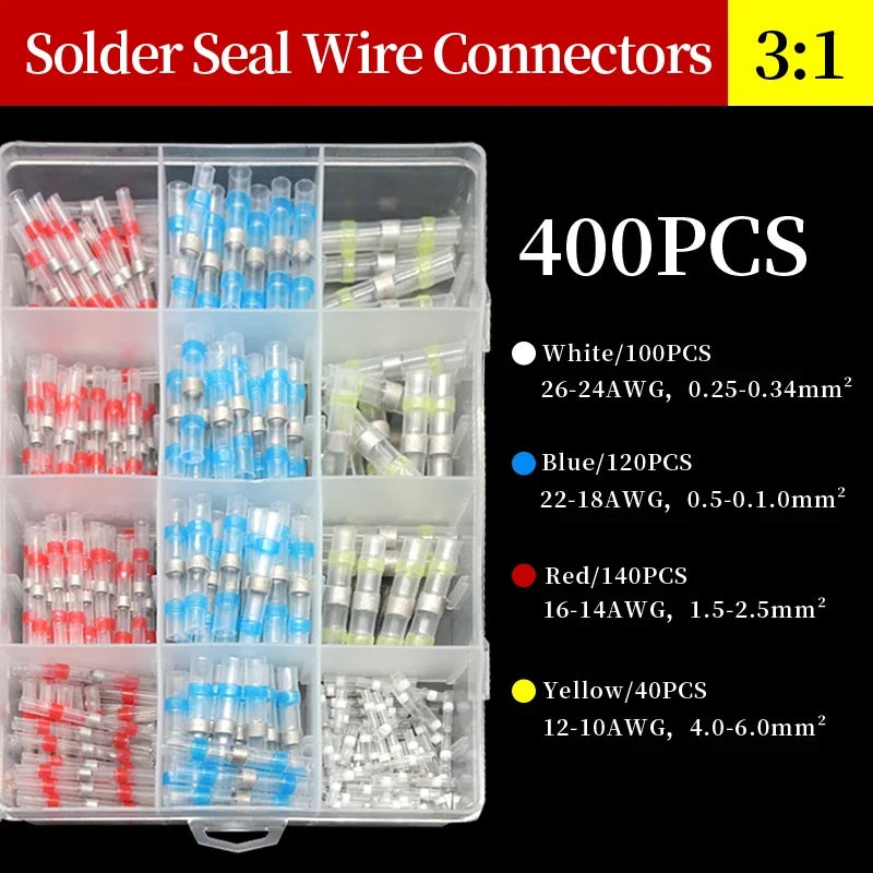 10 ~ 500pcs Solder Seal  Wire Connectors Kit Heat Shrink Butt Crimp Terminals Waterproof Electrical Cable Splice Connector