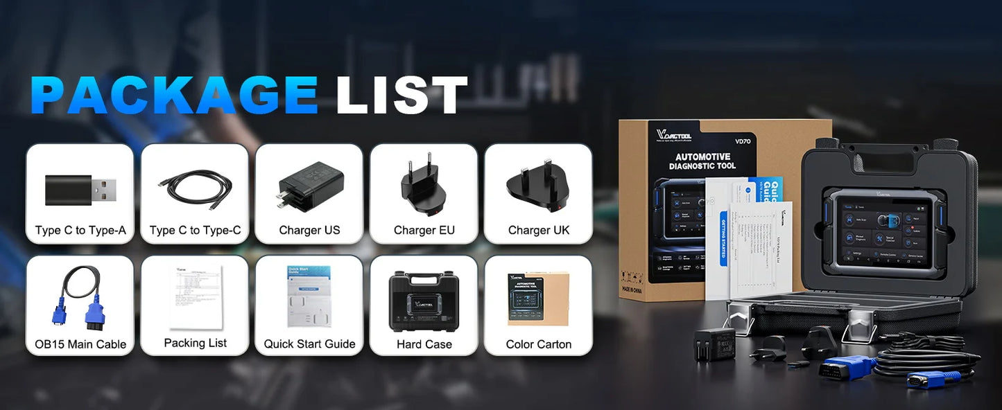 Lifetime Free Update VDIAGTOOL VD70Lite Automotive Scanner AII Systems Car Diagnostic 31 Reset FCA Bidirectional OBD2 Scanner