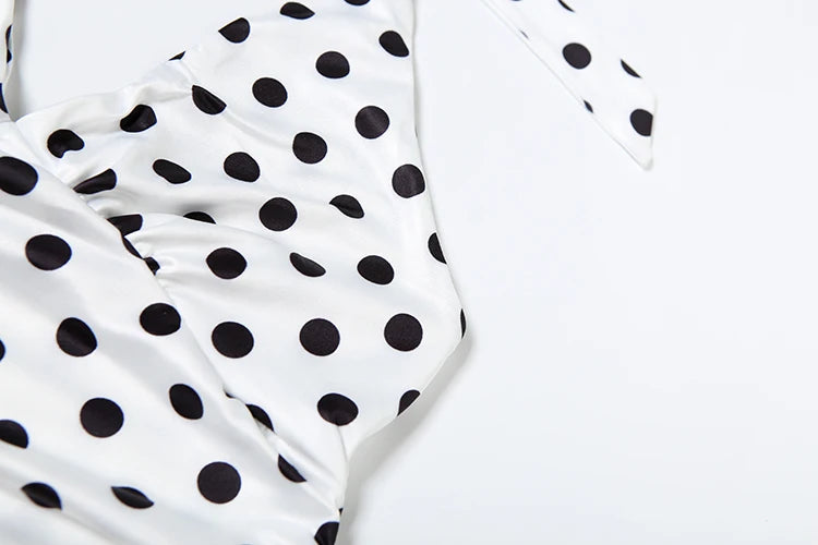 Women's Polka Dot Halter Tank Top – Lace-Up Backless V-Neck Skinny Y2K Streetwear Vest