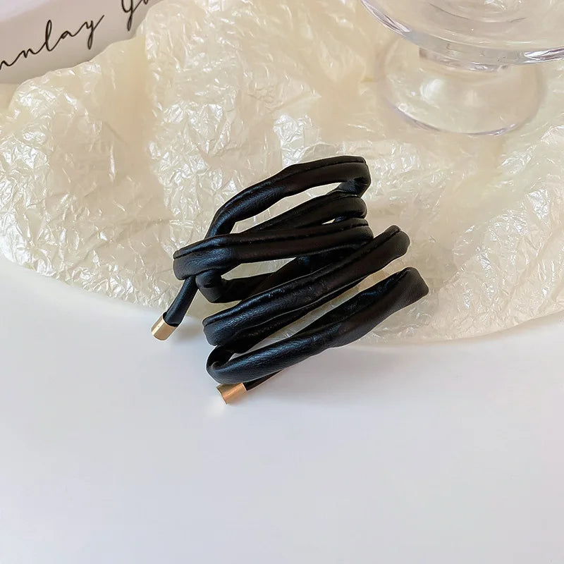 Pu Leather Hair Rope Scrunchies Black Brown Color Long Wire Hair Ring Ties Braided Headband Ponytail Holder Hair Accessories