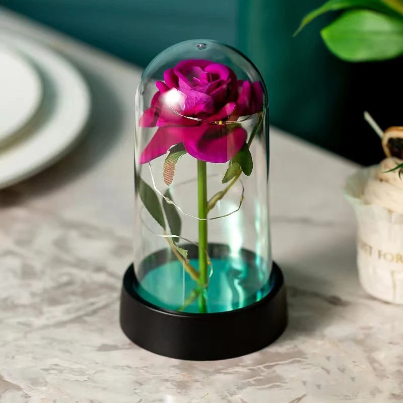 Artificial Rose Flowers Eternal Rose LED Light Foil Flower in Glass Cover Simulation Rose Flower Christmas Teachers' Day Gifts