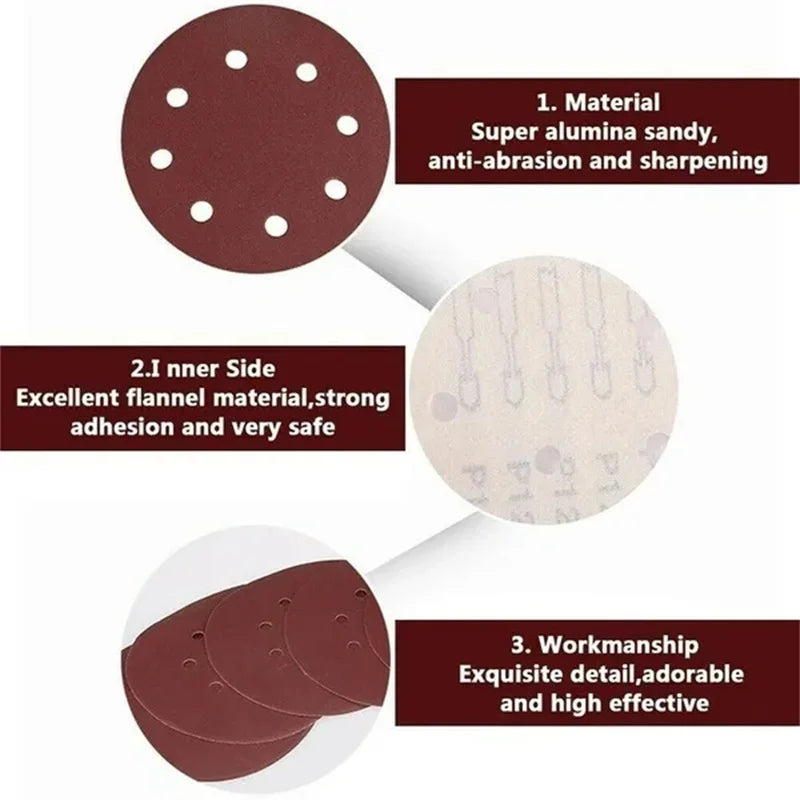 8Hole 125mm Sandpaper Woodworking Metal Grinding Disc Abrasive Polishing Tool 40/1000/2026 Grit Sanding Discs Dremel Accessories