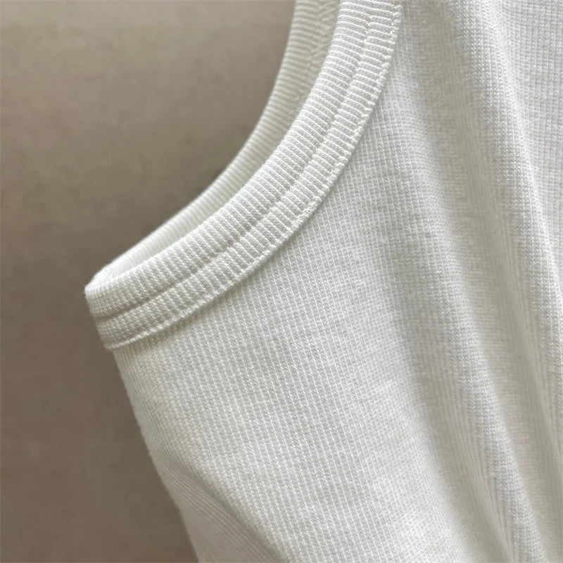 Women t-shirts New twisted flower knotted sleeveless top for summer 2026 Elastic slim pure cotton women's vest corset crop top