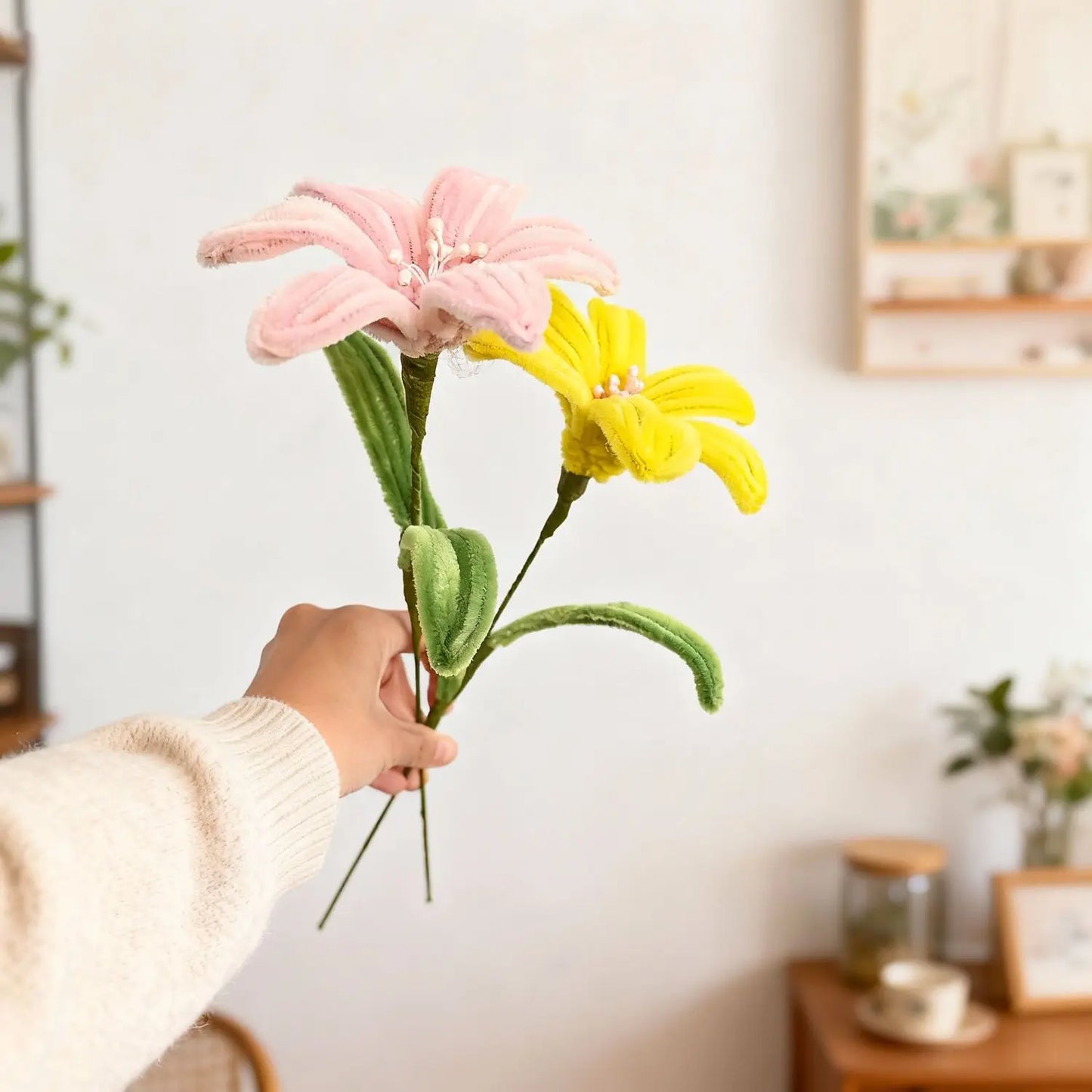 5Pcs Lily DIY Flower Calla Chenille Stems Fluffy Wire Pipe Cleaners Twist Stick Children Educational Toys Creative Handcraft
