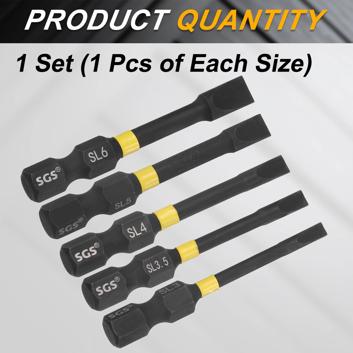 1set Slotted Impact Screwdriver Bits SL3-SL6 Slotted Tip 1/4" Hex Shank Magnetic Flat Head Screw Driver Bits Electric Power Tool