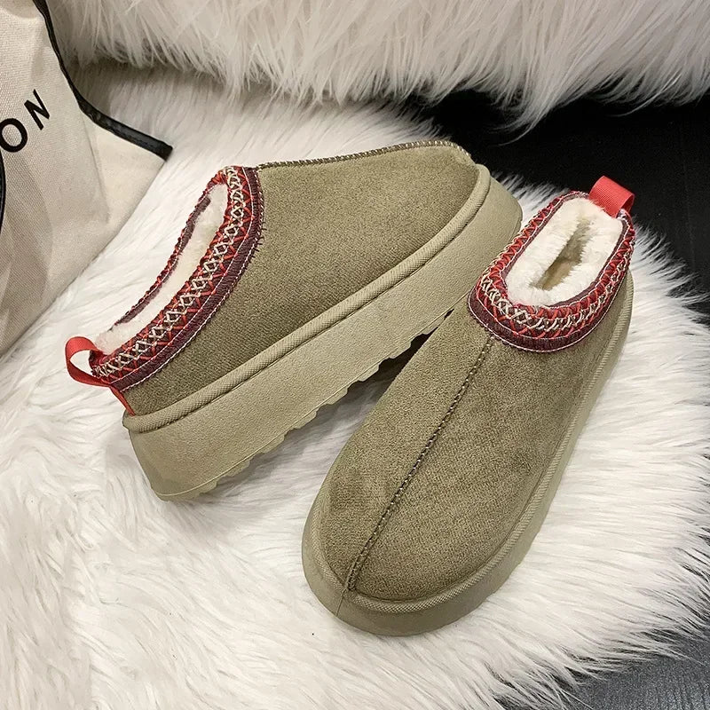 Snow Boots for Women 2024 Winter New Cashmere Warm Thick Soles Without Heel-covered Hair Half Slipper Cotton Shoes for Women