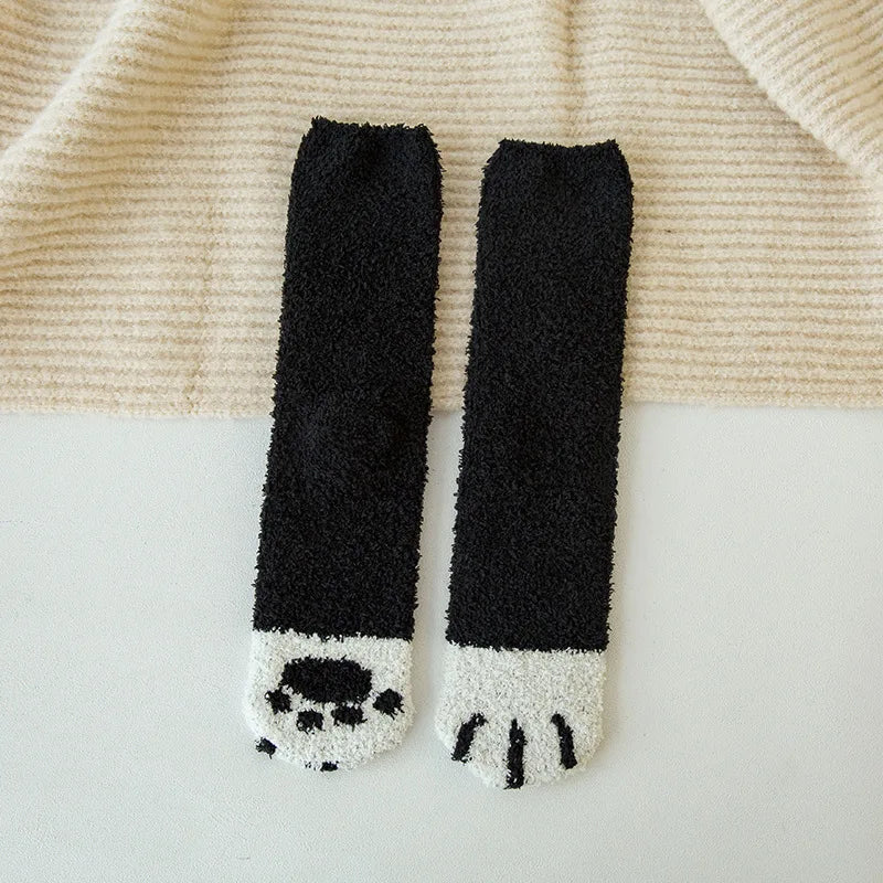Women's Cat Paw Coral Velvet Socks