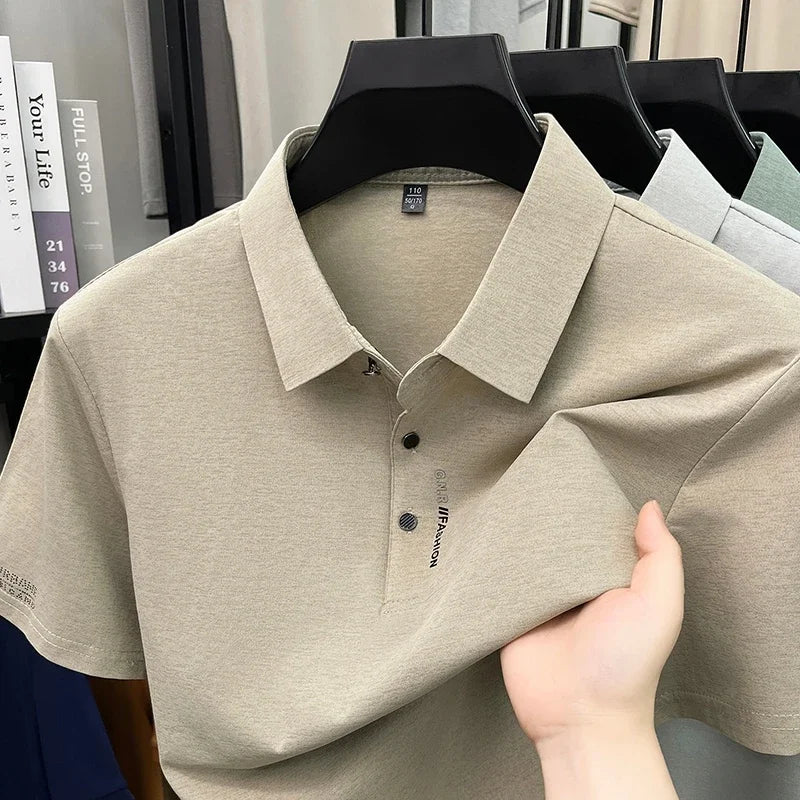 Men's Melange Polo Tee - Lapel Three-Button, Sleeve Graphic