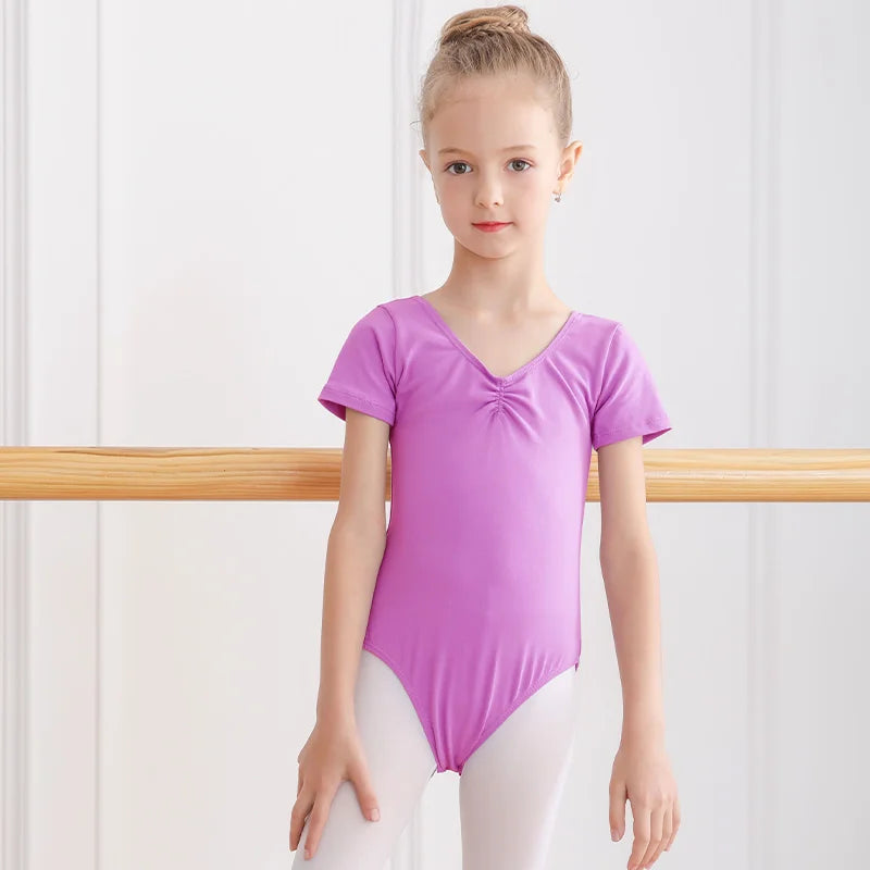 Girls Basic Ballet Leotard Cotton Dance Bodysuit Short Sleeve Gymnastic Leotards for Toddler Ballerina Outfits Kids Dance Wear
