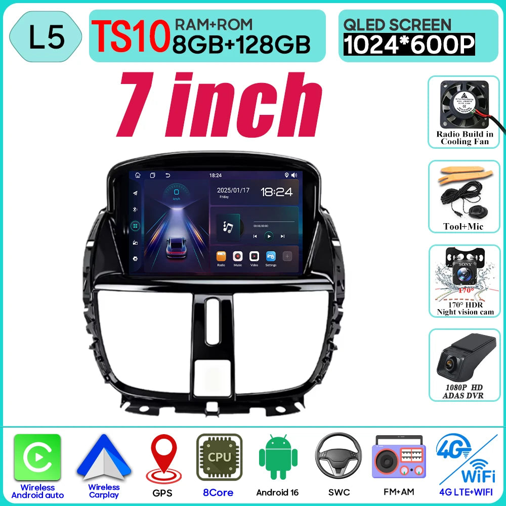Car Radio Android 16 For Peugeot 207 207CC 2006 - 2015 Carplay Video GPS Navigation Multimedia Player DVD No 2din 4G Wifi BT RDS