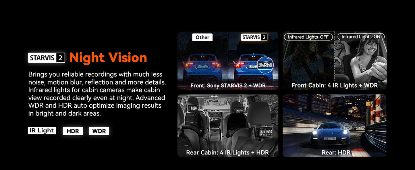 Vantrue N5 DashCam 4 Channel WiFi 360° All Sides  STARVIS 2 IR Night Vision Voice Control GPS Car Dash Cam Support 512GB Max