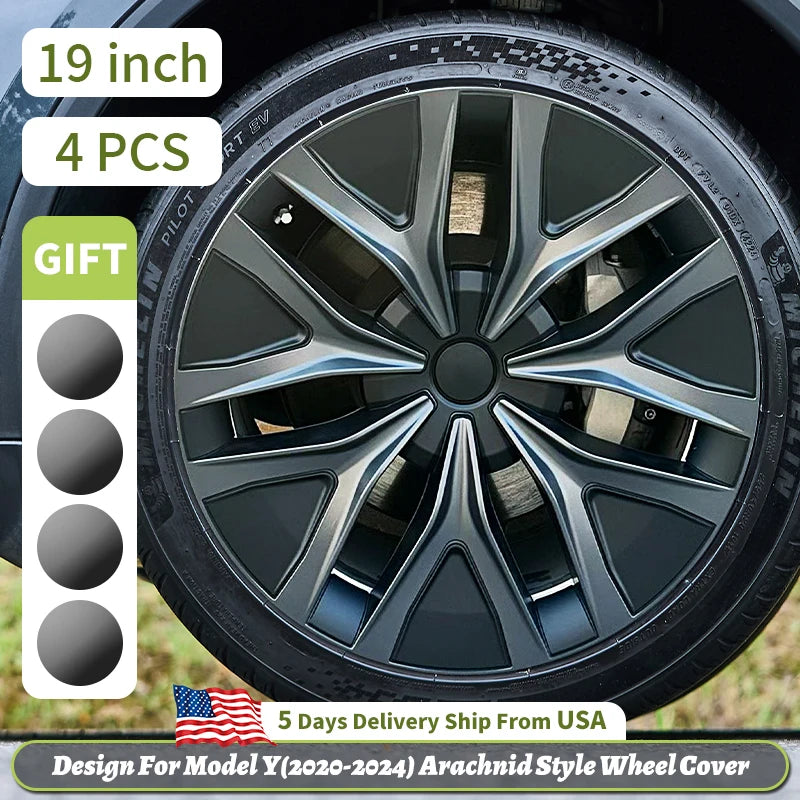4pcs for Tesla Model Y2020-2024 19 inch Arachnid Web Hub Caps Car Hub Caps Full Rim Covers Replacement Wheel Cover Accessories