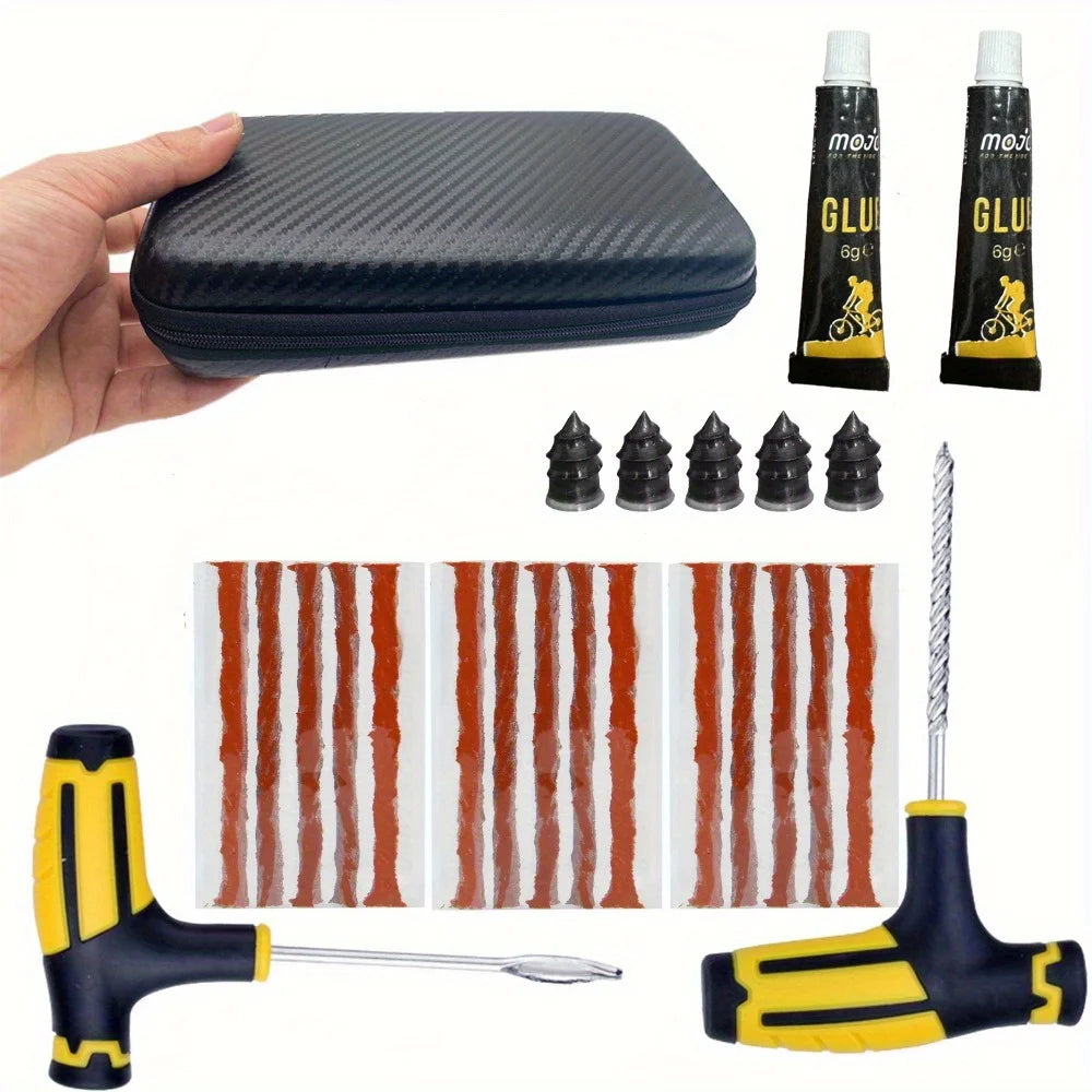 Emergency Tire Repair Kit - Heavy-Duty Glue & Rubber Strips for Flat Puncture Fix on Cars/Trucks/RVs, On-the-Go Safety Solution