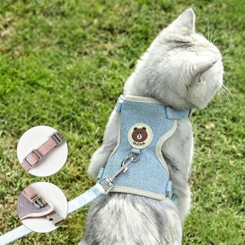 Cat Dog Harness with Lead Leash Adjustable Vest Mesh Breathable Adjustable Chest Harness Outdoor Walking Cat Pet Supplies