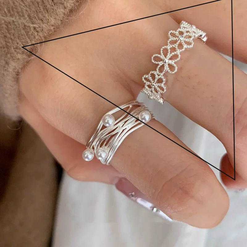 PANJBJ 925 Sterling Silver Hollow Out Rings For Women Three Layered Cross Punk Irregular Vintage Jewelry Gift Dropshipping
