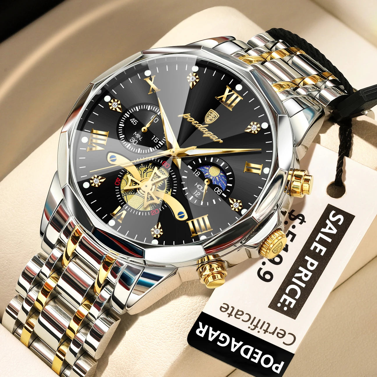 POEDAGAR Luxury Men's Quartz Watch – Waterproof Luminous Chronograph Stainless Steel Wristwatch (Model 938)