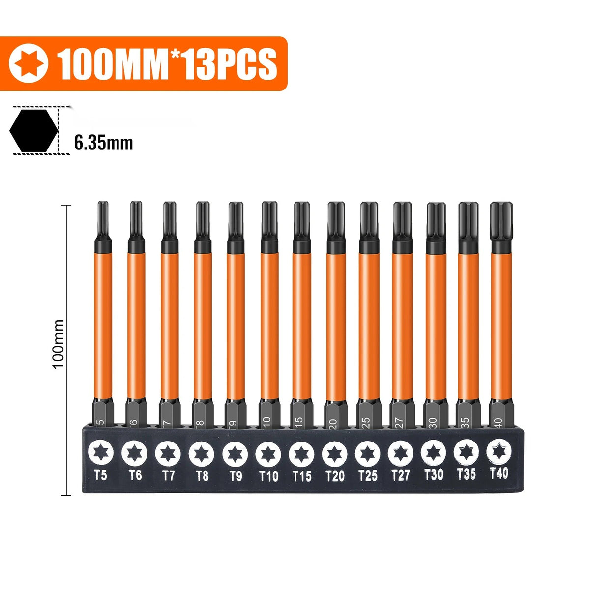 Torx Screwdriver Bits Set T5-T40, S2 Steel, Magnetic, 1/4 Hex Shank