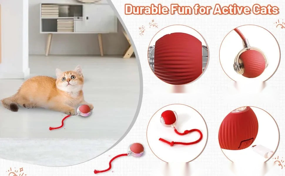 Automatic Rolling Cat Ball Toy with Tail, Rechargeable