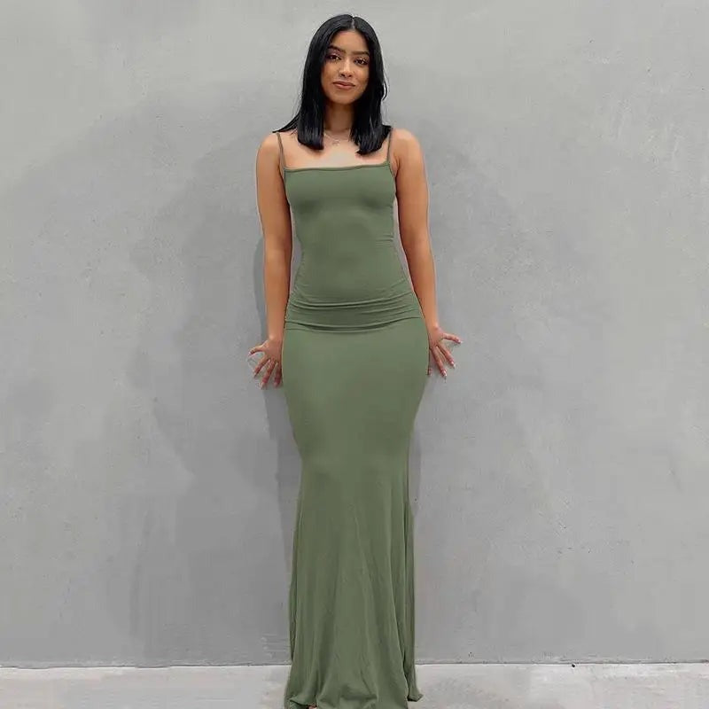 Women's Satin Slip Maxi Dress — Backless Bodycon Party Dress
