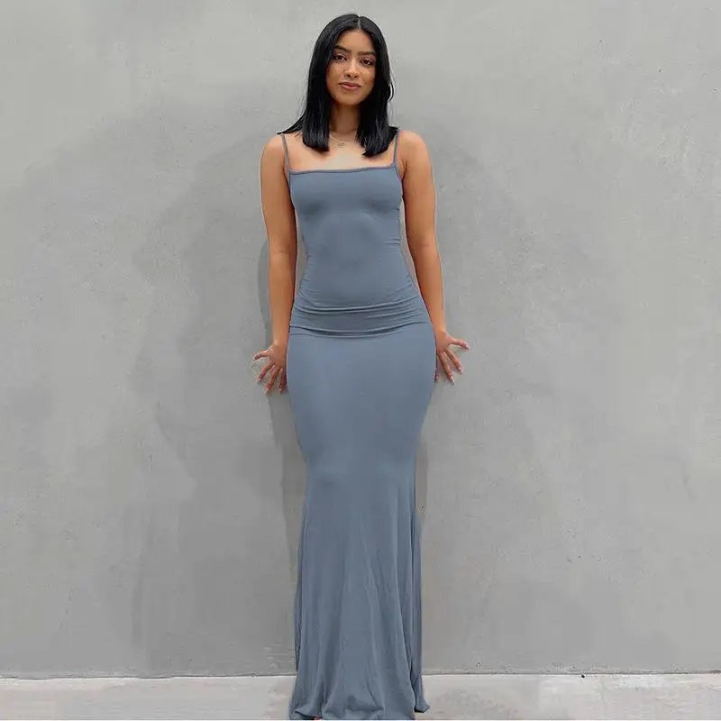 Women's Satin Slip Maxi Dress — Backless Bodycon Party Dress