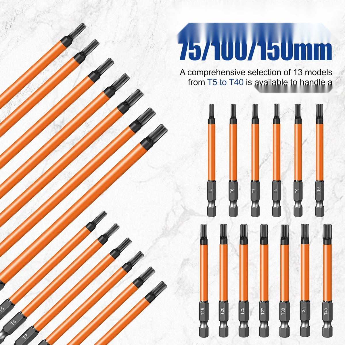 Torx Screwdriver Bits Set T5-T40, S2 Steel, Magnetic, 1/4 Hex Shank