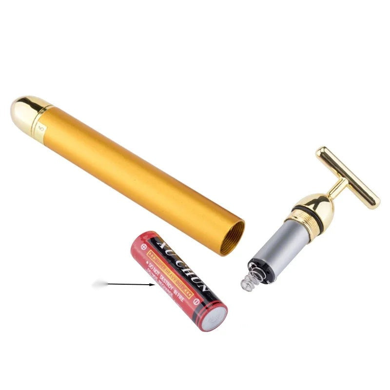 T-Shaped Vibrating Face Roller Massager - Gold Finish