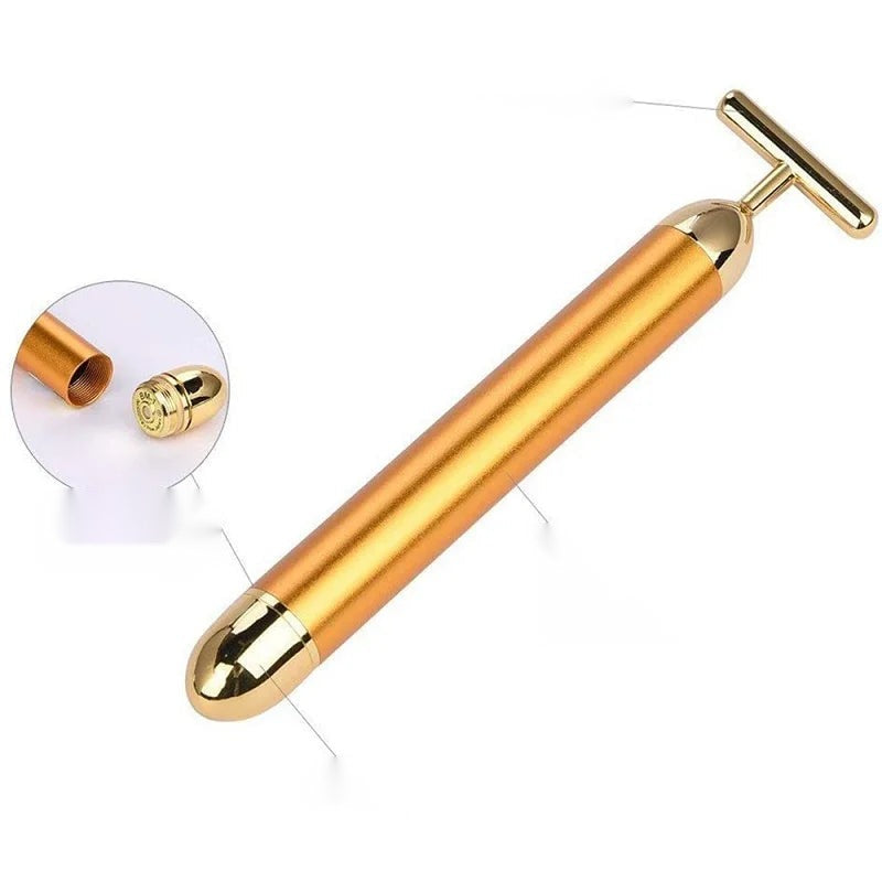 T-Shaped Vibrating Face Roller Massager - Gold Finish