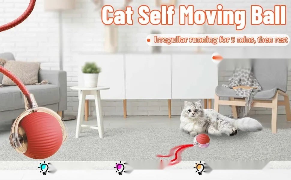 Automatic Rolling Cat Ball Toy with Tail, Rechargeable