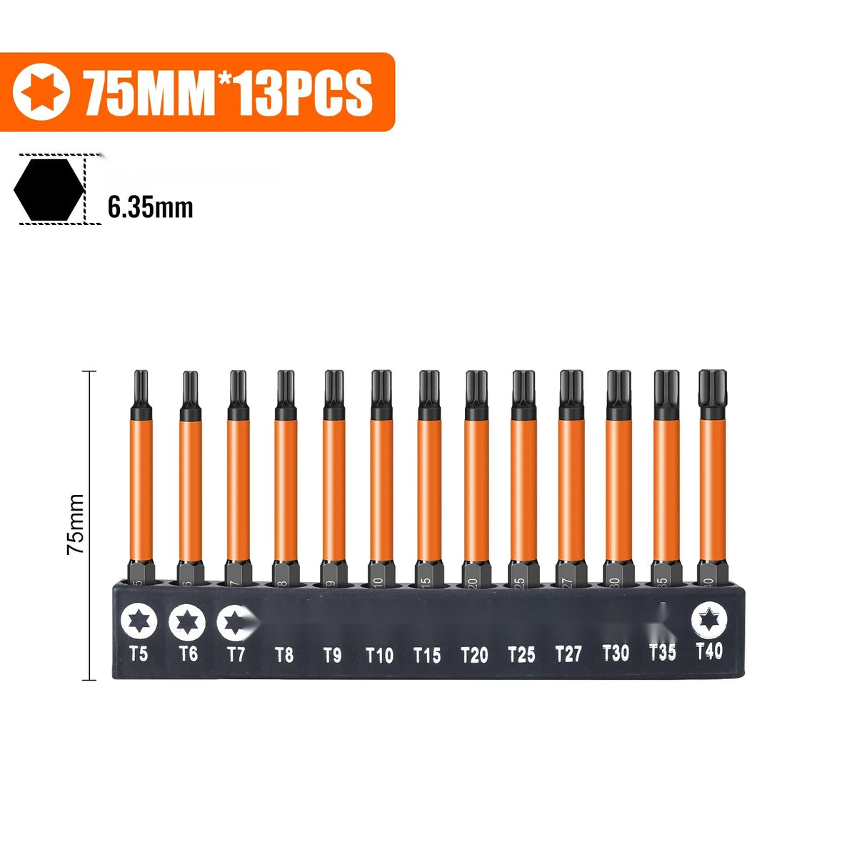 Torx Screwdriver Bits Set T5-T40, S2 Steel, Magnetic, 1/4 Hex Shank